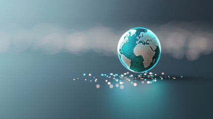 Poster - a 3d gps icon with a glowing blue sphere representing the earth, encircled by orbiting satellites, s
