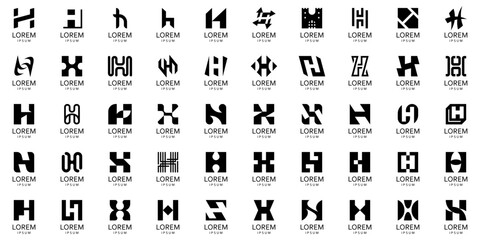 Poster - Logos collection with letter H. Geometric abstract logos. Icon design