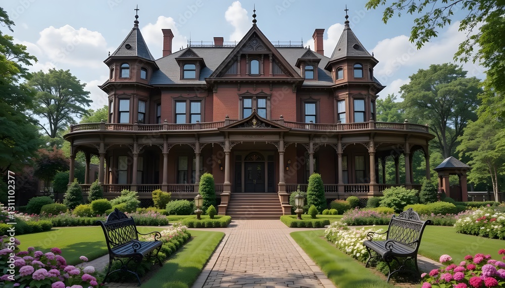 Grand Victorian Mansion with Wrap Around Porch Lush Gardens and Brick ...