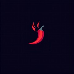 Poster - Bold red chili pepper logo featuring sleek design and minimalist fire icon suitable for modern branding and culinary themes