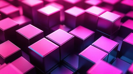 Poster - Vibrant 3D Render of Digital Network with Interconnected Blocks