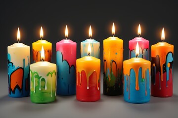 Wall Mural - brightly colored candles with melted paint on them are lined up