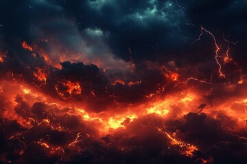 Wall Mural - a dramatic night sky with dark clouds and lightning, creating an ominous atmosphere.