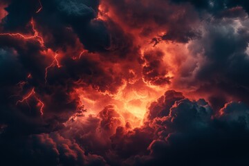 Wall Mural - a dramatic night sky with dark clouds and lightning, creating an ominous atmosphere.