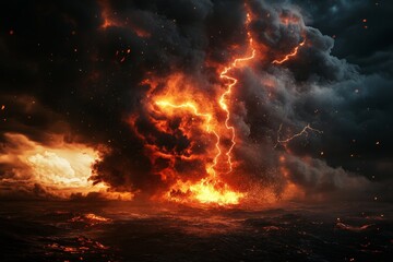 Wall Mural - a dramatic night sky with dark clouds and lightning, creating an ominous atmosphere.