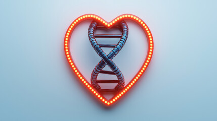Wall Mural - a vibrant heart shaped design featuring dna strand, illuminated with neon lights, symbolizes love an