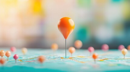 Poster - An animation of a 3D map pin dropping onto a map and landing with a satisfying bounce, highlighting a specific location or point of interest for viewers.