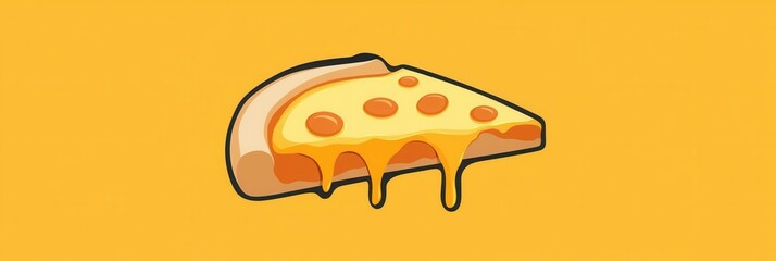 Poster - Minimalist pizza slice logo featuring warm yellow orange cheese in a flat playful design suitable for food branding