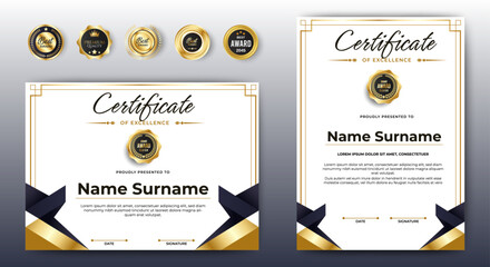 Wall Mural - black gold award certificate authorization certificate template. vector