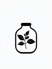 Poster - Elegant black and white minimalist spice jar logo featuring herbal design for modern branding in culinary arts