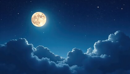 Naklejka na meble Full moon, stars, fluffy clouds, romantic night sky, astronomy, romantic, mystical