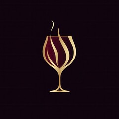Aufkleber - Minimalist wine glass logo featuring abstract lines in deep red and gold, perfect for sophisticated branding and elegant settings