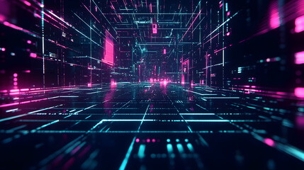Poster - Futuristic digital grid background wallpaper cyberpunk inspired tech environment immersive viewpoint concept