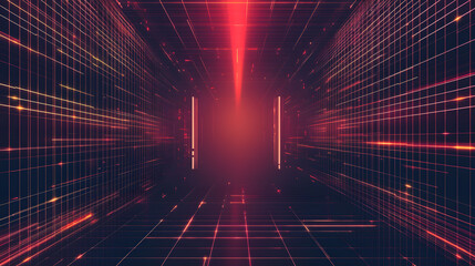 Poster - Futuristic digital grid wallpaper cyberpunk style abstract background dark environment dynamic viewpoint