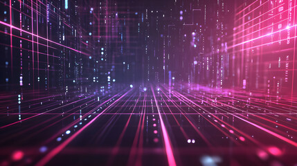 Poster - Dynamic cyberpunk grid wallpaper futuristic digital landscape background in neon colors