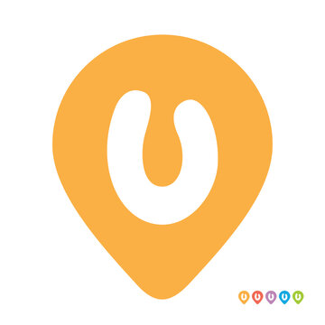 Letter U location map pin symbol, initial U gps pointer icon vector illustration