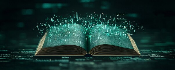 Poster - A magical grimoire floating mid-air, pages turning on their own, glowing glyphs appearing on parchment, dark enchanted atmosphere, high-end fantasy concept art, ultra-crisp details