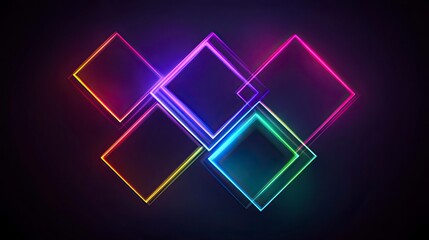 Poster - abstract background with neon glowing square shapes on a dark background, a nightclub stage design, 