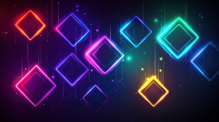 Poster - abstract background with neon glowing square shapes on a dark background, a nightclub stage design, 