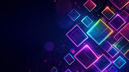 Poster - abstract background with neon glowing square shapes on a dark background, a nightclub stage design, 