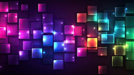 Poster - abstract background with neon glowing square shapes on a dark background, a nightclub stage design, 