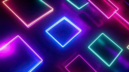 Poster - abstract background with neon glowing square shapes on a dark background, a nightclub stage design, 