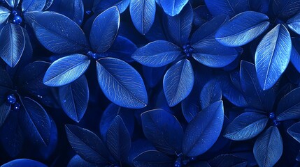 Poster - Vibrant Blue Leaves Metallic Texture Seamless Pattern Background