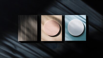 Poster - Wooden & Circular Displays in Dark Room