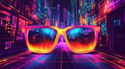 Poster - Abstract neon background with glowing, colorful geometric shapes on a dark room floor, an empty virtual space for presentation design, nightclub wallpaper, cyberpunk style,
