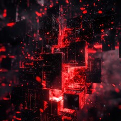 Poster - A collection of red cubes illuminated by a single light source in a dark room