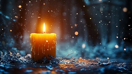 Poster - Winter Candlelight Snowy Forest Background Peaceful Holiday Image