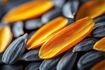 Aufkleber - Close-up view of various sunflower seeds showcasing rich colors and textures in a natural light setting