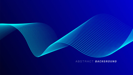 Wall Mural - abstract glowing wave lines on dark blue background. dynamic wave pattern. futuristic technology con