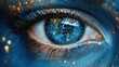 © Степан Озарчук - Vibrant blue eye with intricate digital circuitry overlay. abstraction.