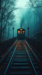 Wall Mural - A train travels along train tracks surrounded by trees in a forest