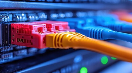Poster - Standard network cable with connectors on both ends laid out smoothly on a plain white background