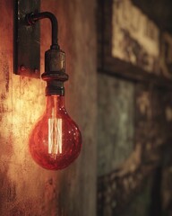 Poster - a single red light bulb hangs from a wall, ready to be turned on