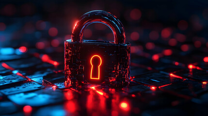 Poster - Secure digital lock with glowing keyhole