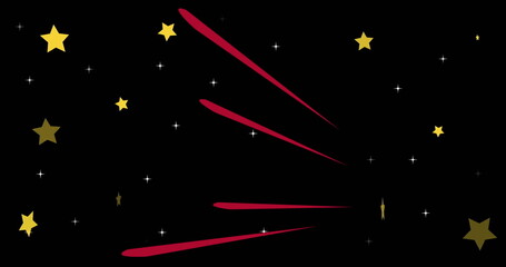 Poster - image of stars and red lines on black background