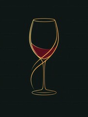 Aufkleber - Minimalist wine glass logo design featuring abstract lines and deep red and gold hues for sophisticated branding and elegance