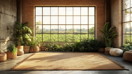 Poster - A cozy interior with many plants and a large window, perfect for use in home or office settings