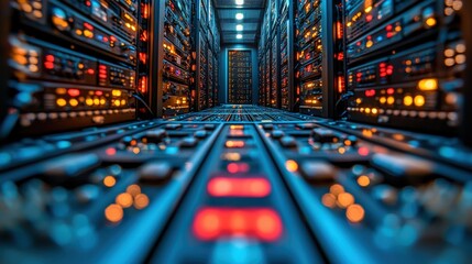 Poster - Comprehensive server room filled with many servers showcasing advanced data processing capabilities