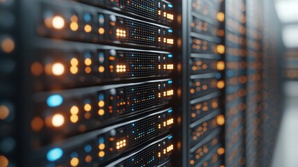 Poster - Server rack filled with multiple high-tech servers for enhanced data storage and processing capabilities