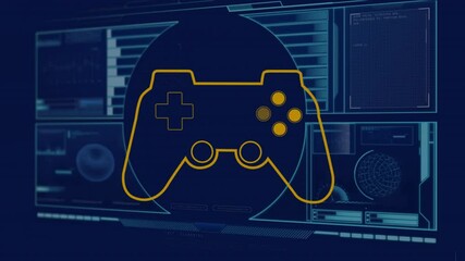 Poster - Animation of game controller icon on digital interface with futuristic design