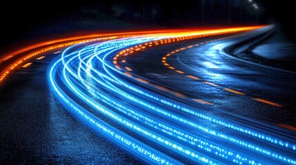 Poster - Long exposure shot of a highway with dynamic light streaks creating a motion blur effect