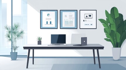 Poster - Modern office workspace with reports (1)