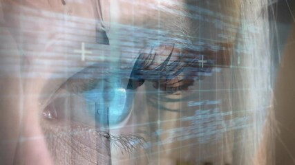 Poster - Animation of human eye with computer code, symbolizing technology and data analysis