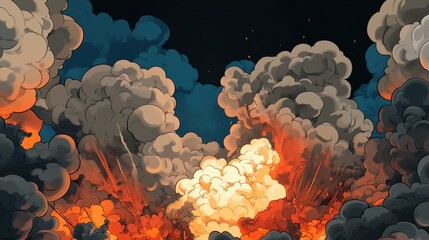 Poster - Explosive energy bursts through dark skies with vivid colors and dramatic flare Generative AI