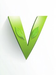 Poster - Clean green vegetarian food logo featuring a stylized V integrated with leaves representing a healthy lifestyle