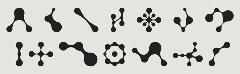 Poster - metaball black shapes collection with organic connected elements. minimalist molecular structures in